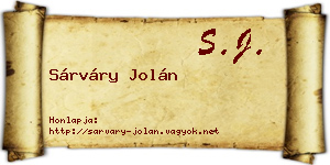 Sárváry Jolán névjegykártya